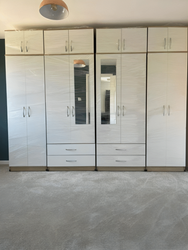 8 door wardrobe Set with Chest of Drawers, Bedside Table & Top boxes- Fully Assembled - Image 14