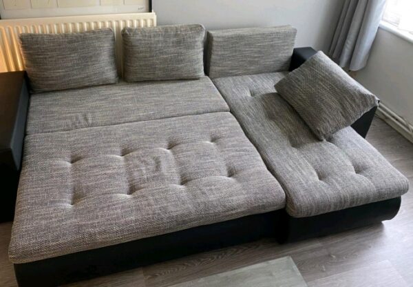 Berlin Gray & black leather corner sofa bed with double storage - Image 7