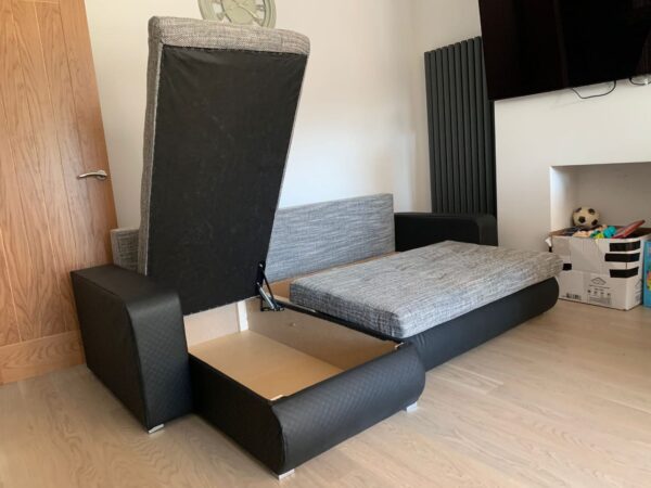 Berlin Gray & black leather corner sofa bed with double storage - Image 6
