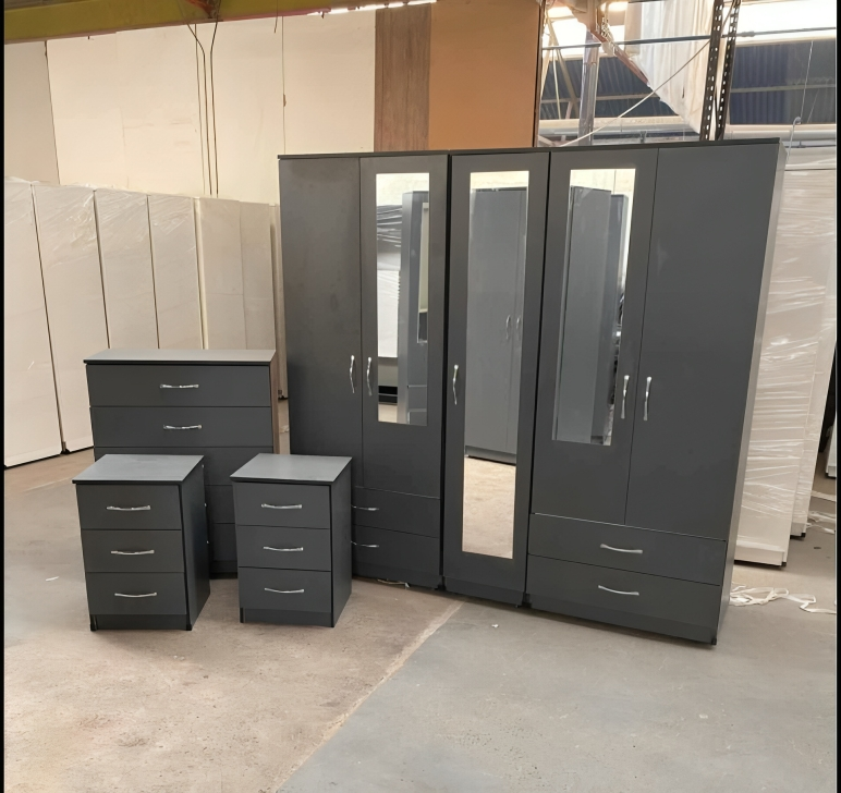 5 door wardrobe Set with Chest of Drawers, Bedside Table & Top boxes- Fully Assembled - Image 2