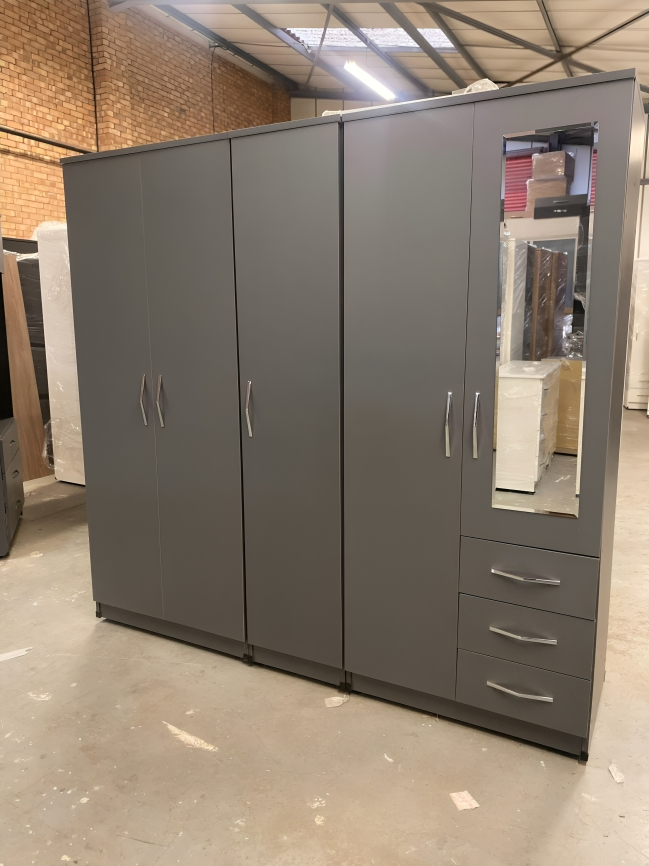 5 door wardrobe Set with Chest of Drawers, Bedside Table & Top boxes- Fully Assembled - Image 6